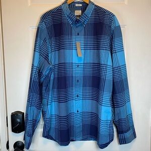 J. Crew Secret Wash Shirting Slim Button Down Plaid Shirt XXL Blue Stretch NWT
